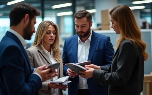 Diverse group of professionals collaborating in a modern logistics setting